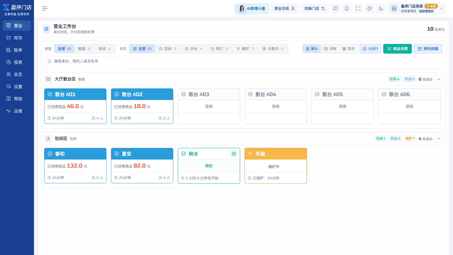 盈序门店营业工作台